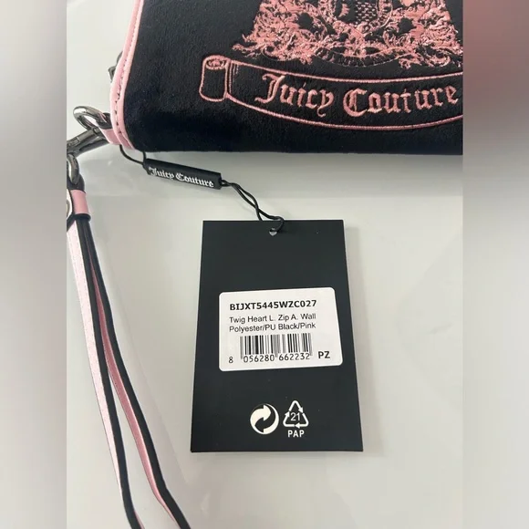 Viral Juicy Couture UK Scottie Dog Black and Pink velour Zip Long Wallet - Picture 3 of 7